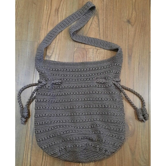 The Sak Originals Khaki Tan Crochet Drawstring Boho Hobo Shoulder Crossbody Bag - Picture 2 of 6